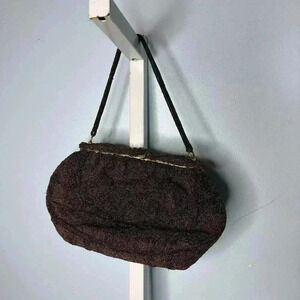 Rare, Vintage  Black Micro Beaded Evening Brown bag, Hand Made in France